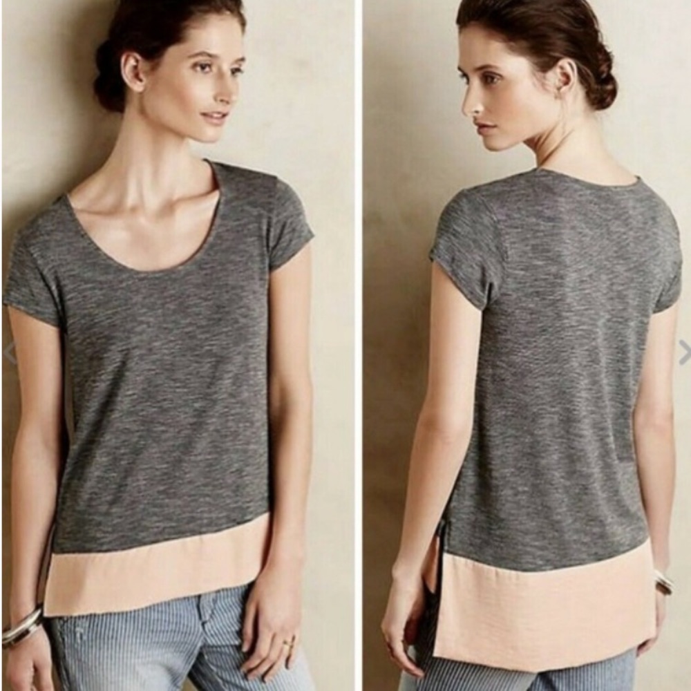 Dolan Anthropologie Gray & Peach Colorblock Top